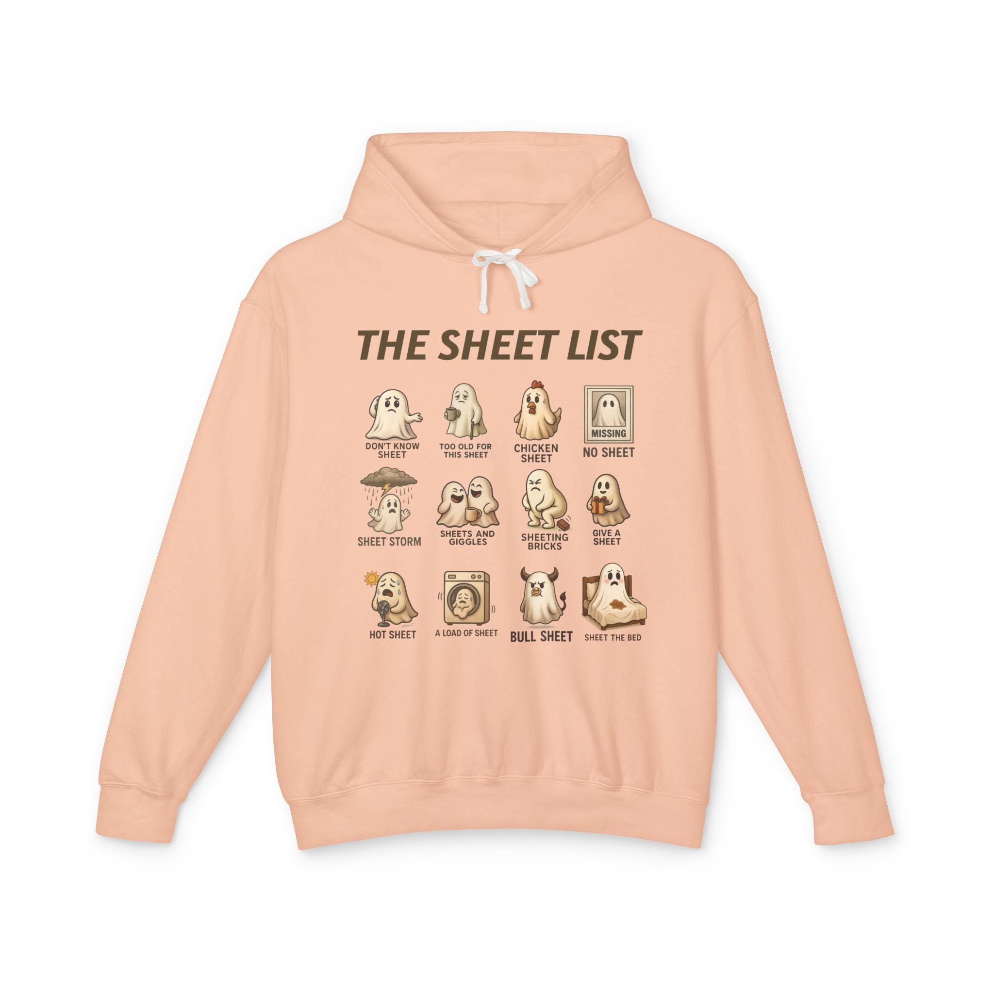 Ghostly Humor Unisex Lightweight Hooded Sweatshirt - The Sheet List Design