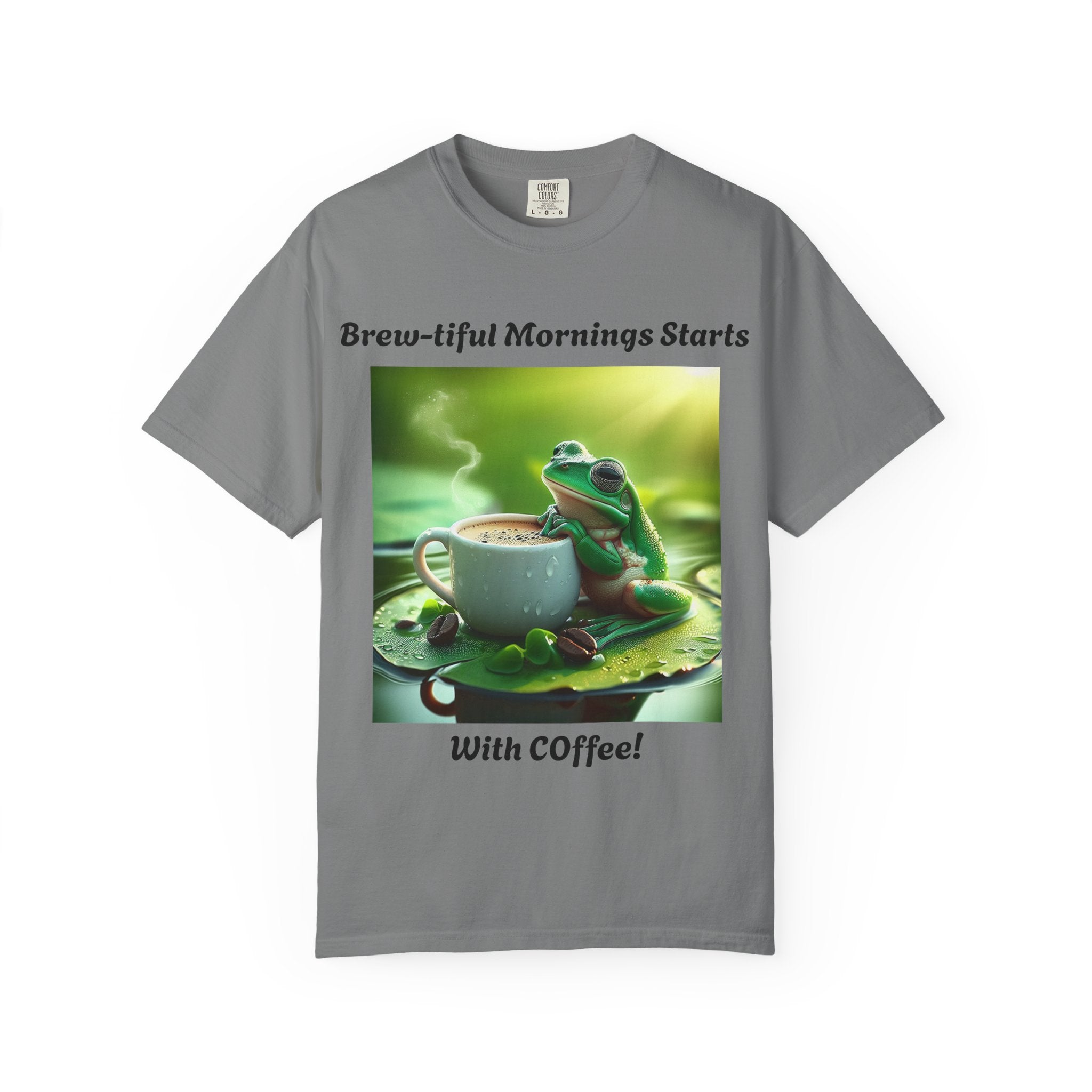 Brew-tiful Mornings Coffee T-Shirt, Unisex Tea Shirt, Gift for Coffee Lovers, Cute Frog Tee, Comfortable Daily Wear