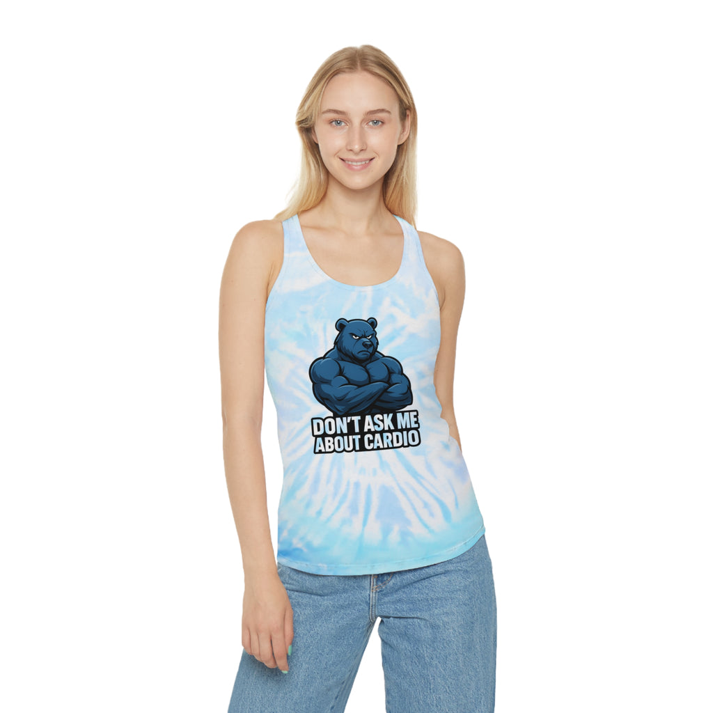 Don't Ask Me About Cardio Tie Dye Tank Top | Funny Bear Workout Shirt